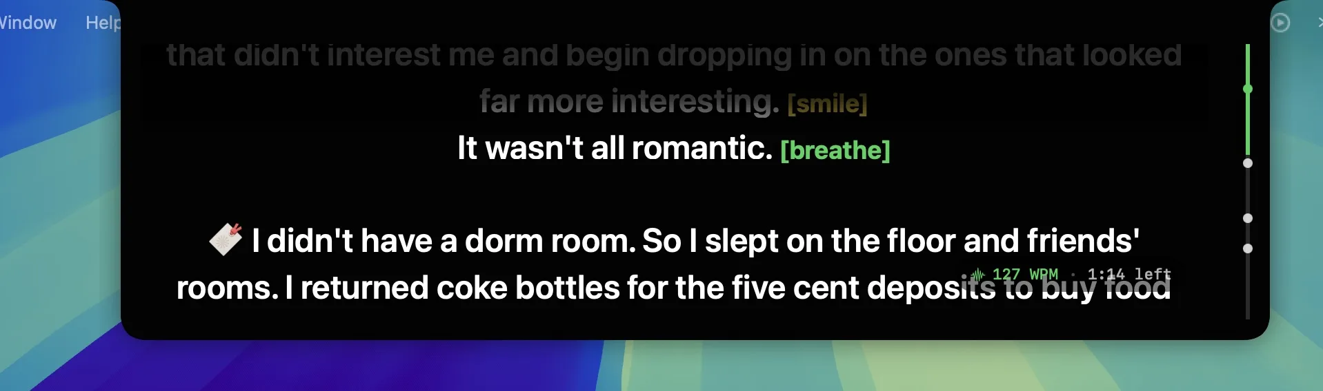 Script markers showing prominently in the Avocado Notch Prompter