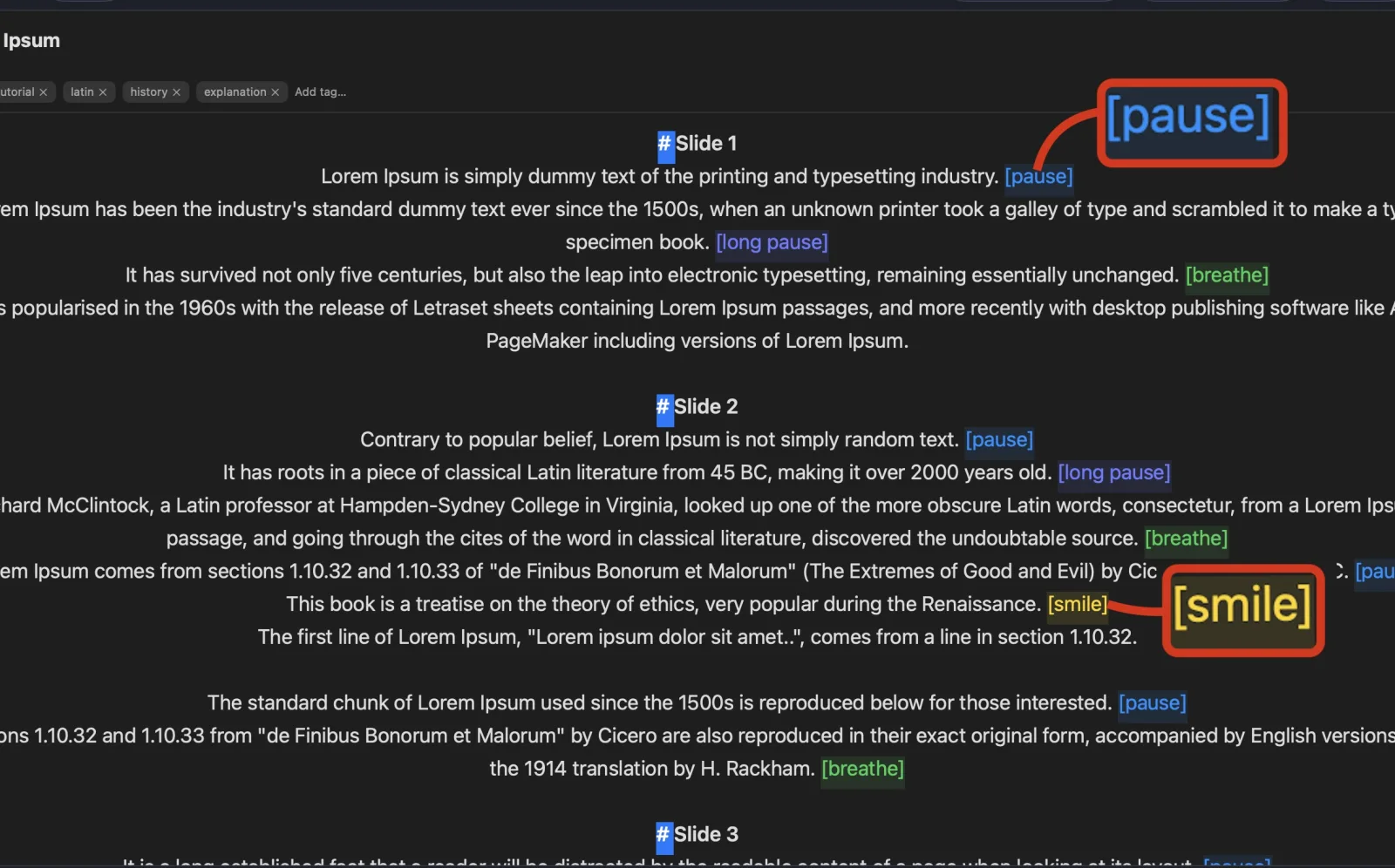 AI Smart Cues marking pacing and emphasis inside a script